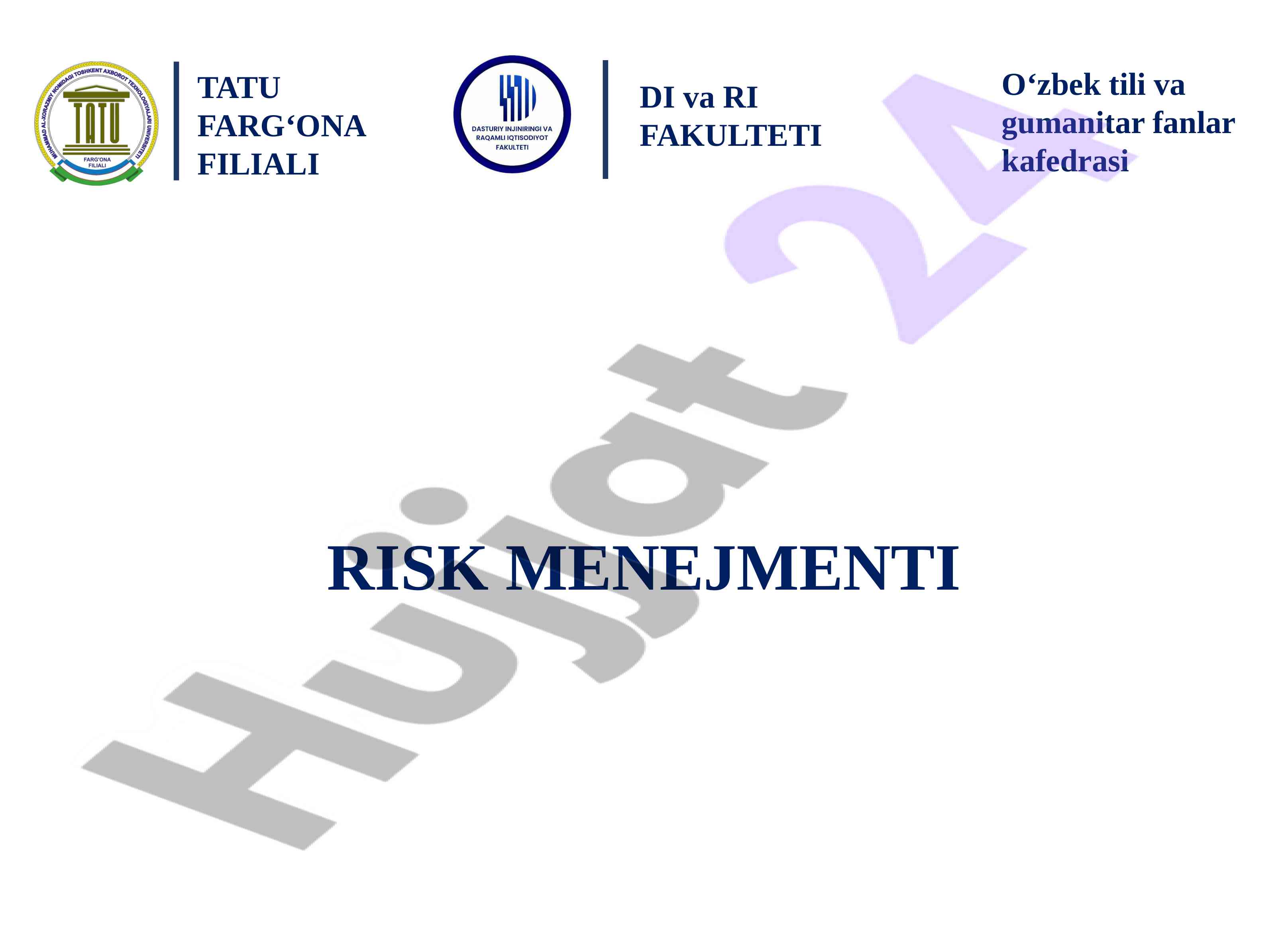 Risk menejmenti va biznes boshqaruvi tahlili