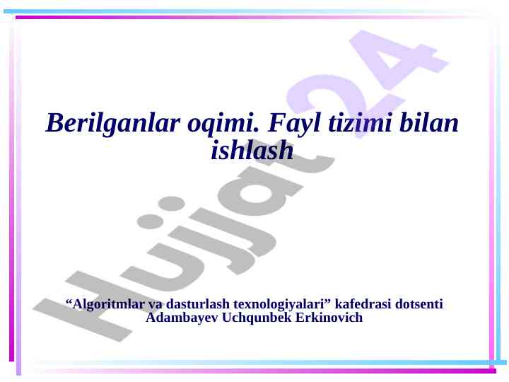 Fayl tizimi bilan ishlash o'quv qo'llanmasi