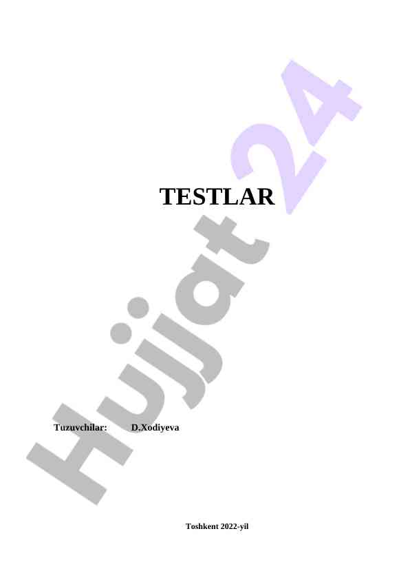 Texnologiya va uni o‘qitish metodikasi test savollari
