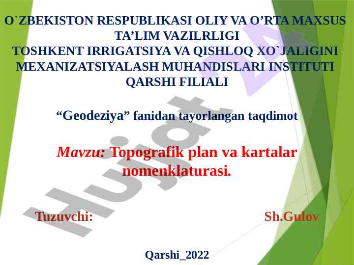 Topografik plan va kartalar nomenklaturasi taqdimoti