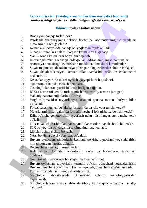 Patologik anatomiya laborantining ish vazifalari