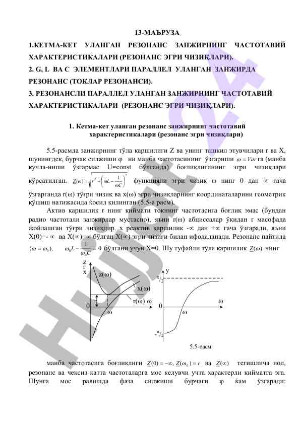 Resonans zanjirlarining chastotaviy xarakteristikalar