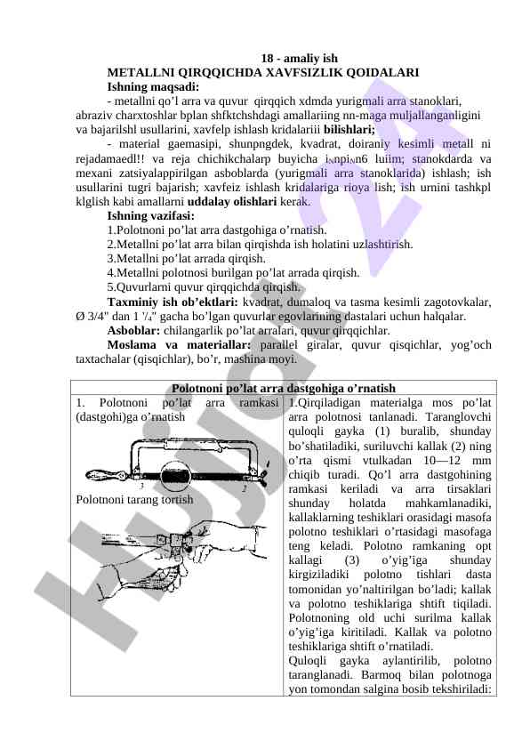 Metallni qirqishda xavfsizlik qoidalari bo‘yicha amaliy ish