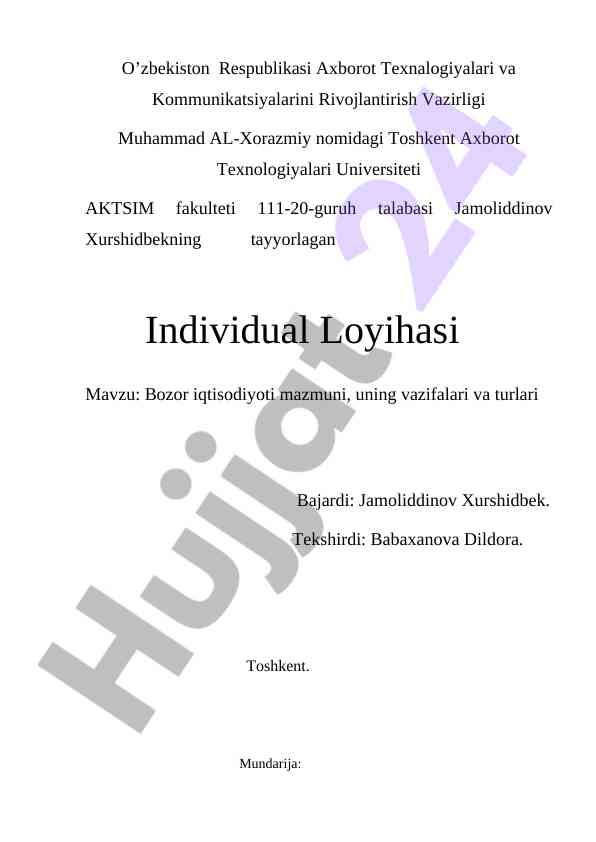 Bozor iqtisodiyoti mazmuni va vazifalari