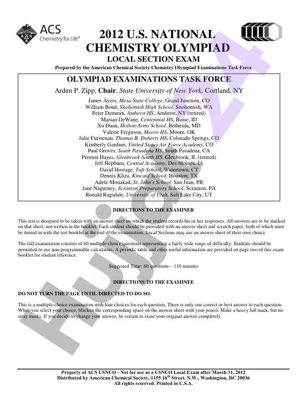 U.s. national chemistry olympiad local section exam