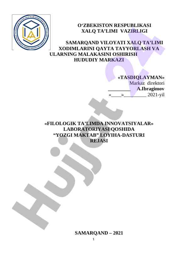 Yozgi Maktab Loyiha-Dasturi Rejasi