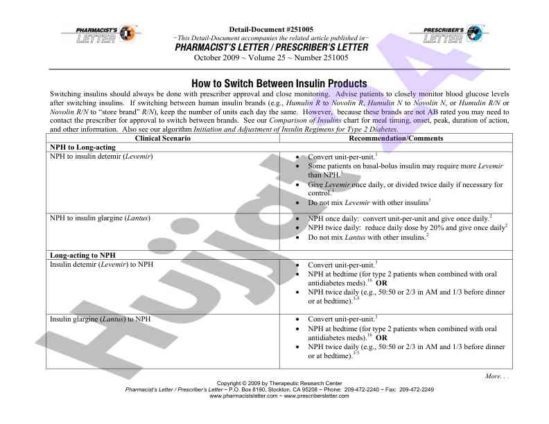 How to switch between insulin products guidelines