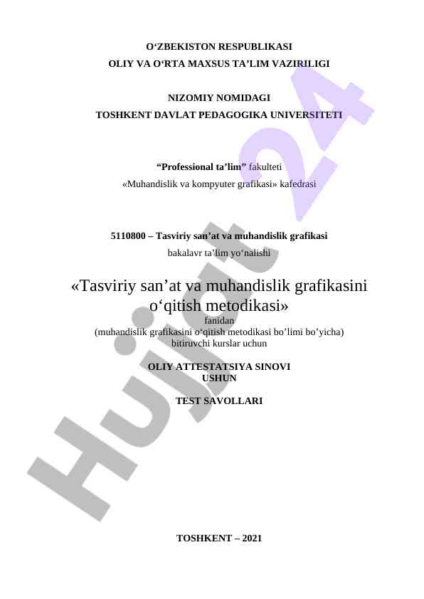 Professional ta'lim fani uchin test savollari