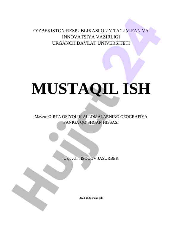 Orta Osiyolik Allomalarning Geografiya Faniga Qoshgan Hissasi