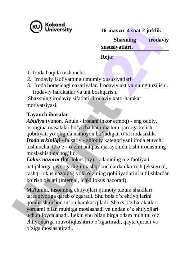 Iroda haqida tushuncha va uning xususiyatlari