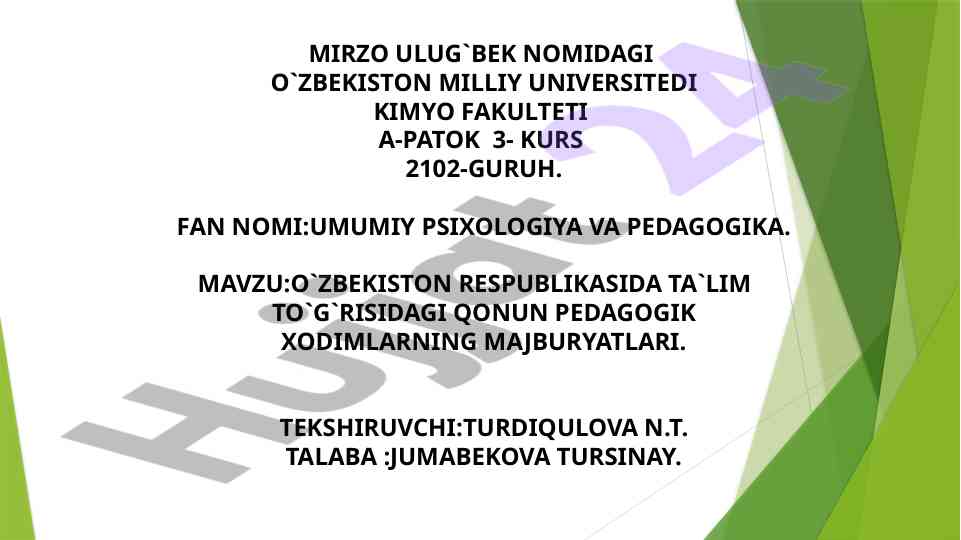 O'zbekiston respublikasi ta'lim qonuni va majburiyatlar