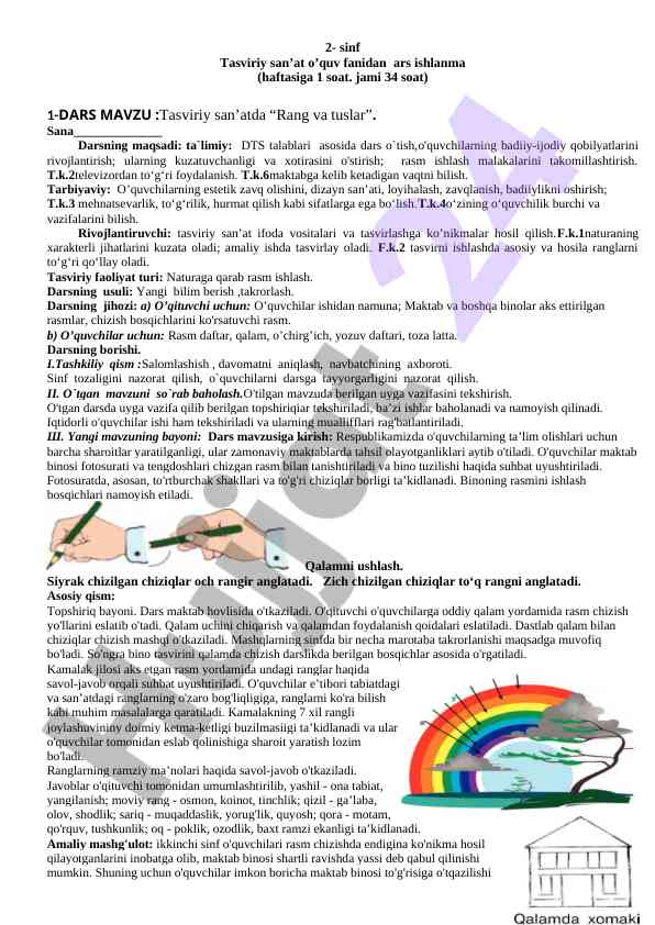 Tasviriy san’atda rang va tuslar dars ishlanma