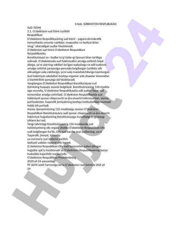 O'zbekiston respublikasi sud tizimi yangi asoslarida