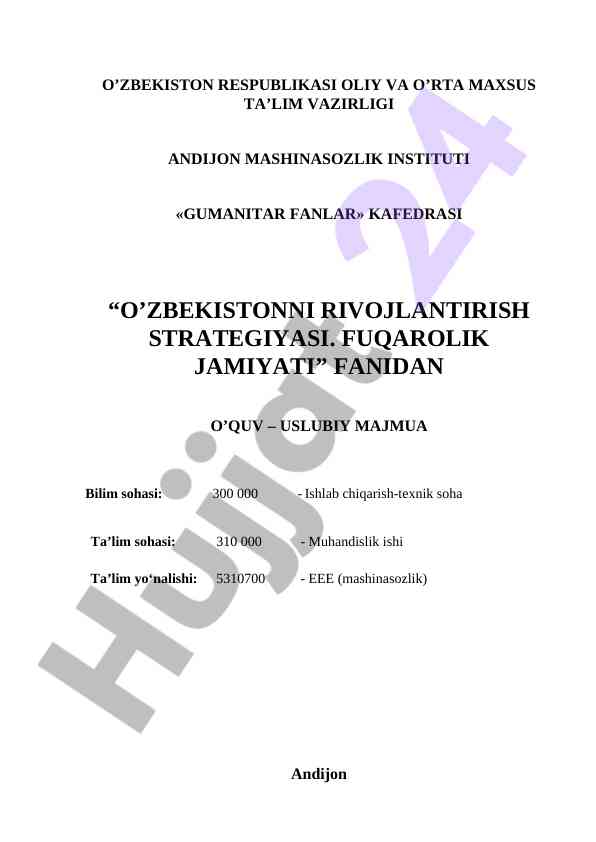O‘zbekistonni rivojlantirish strategiyasi fanida o‘quv qo‘llanma