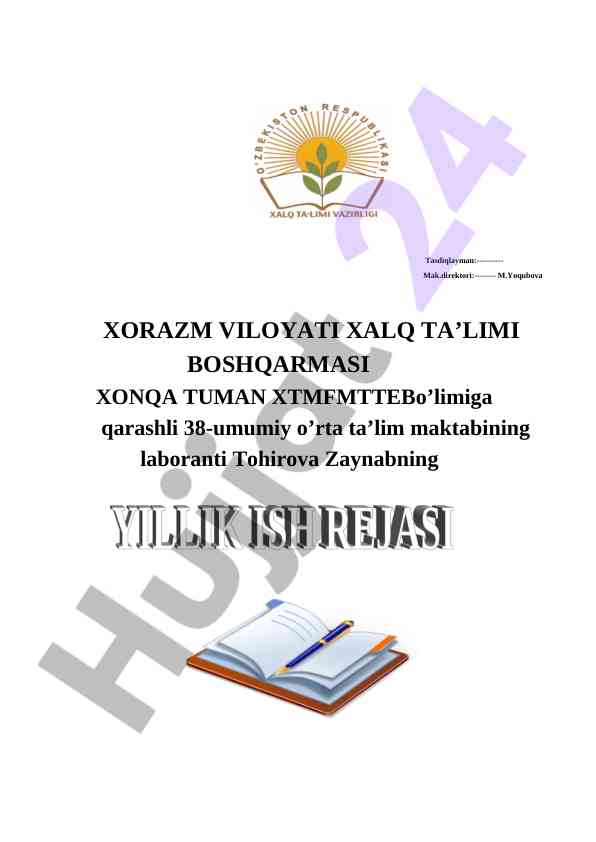 Biologiya yo’nalishi bo’yicha ish reja