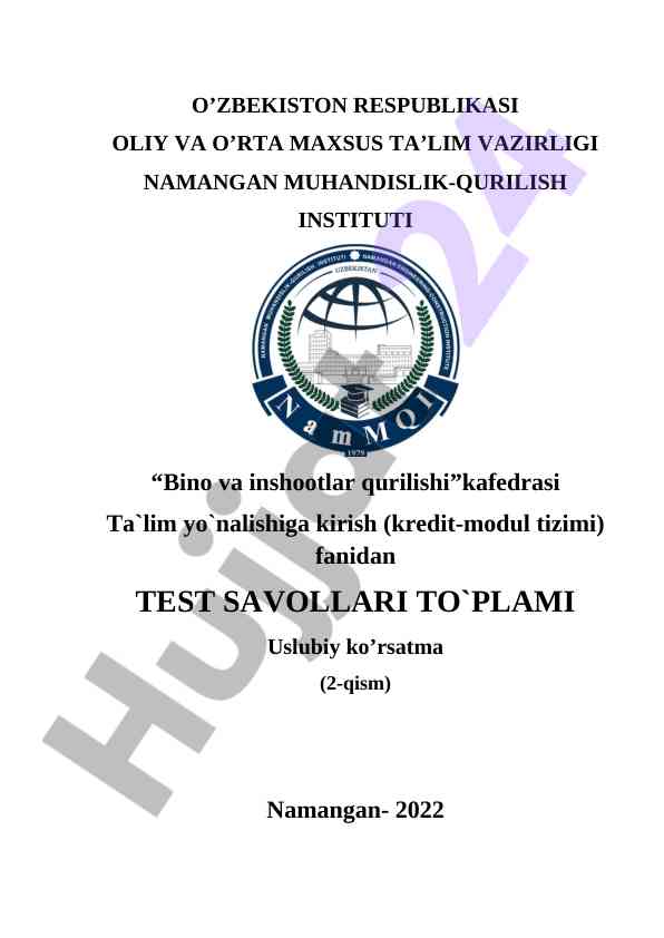 Ta’lim yo’nalishiga kirish test savollari to'plami