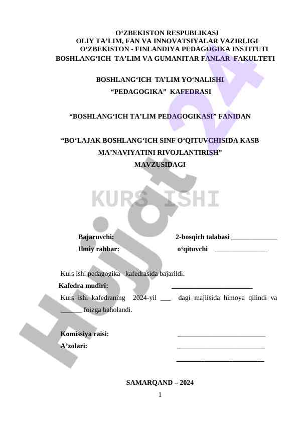 Boshqich sinf o‘qituvchisini kasb ma’naviyatini rivojlantirish