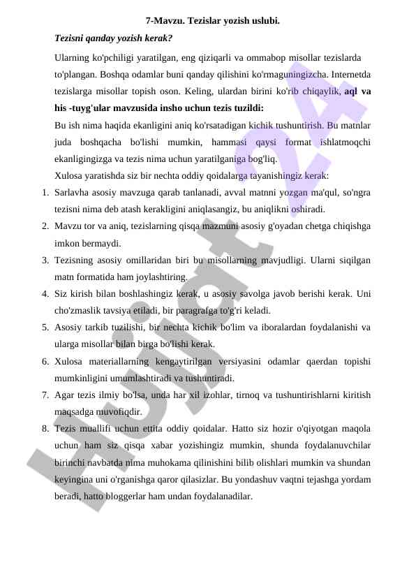 Tezislar yozish uslubi va yaratish qoidalari
