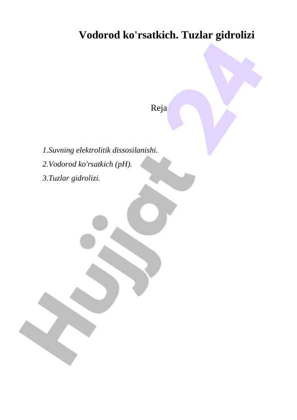 Vodorod ko'rsatkich va tuzlar gidrolizi tahlili