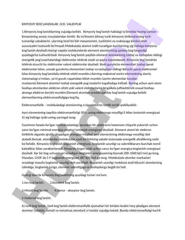 Kimyoviy bog'lanishlar va ularning mexanizmlari