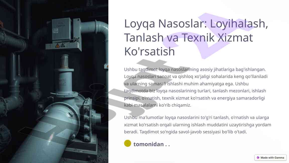 Loyqa nasoslarining turlari va afzalliklari