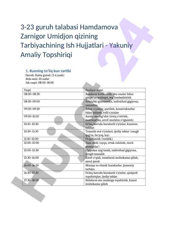 Tarbiyachining ish hujjatlari - ekologik tarbiya mavzusi