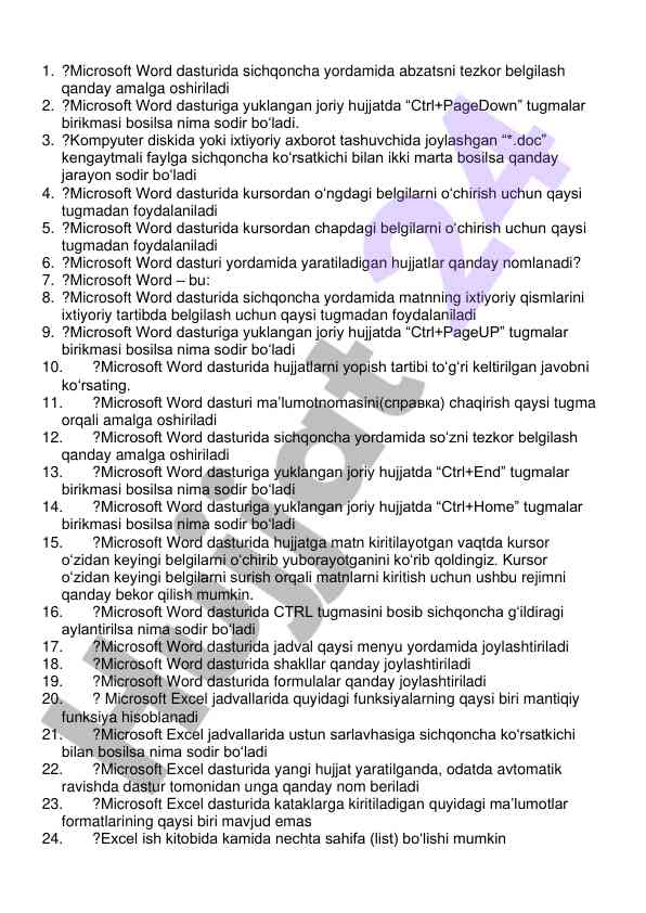 Microsoft word dasturi: asosiy foydalanish qoidalari