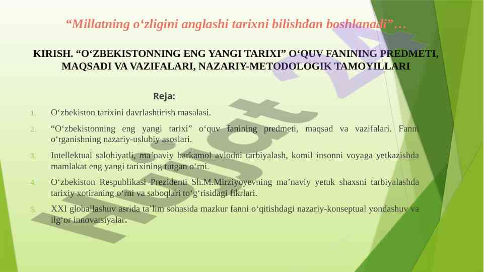 O‘zbekistonning eng yangi tarixi o‘quv fanining asoslari