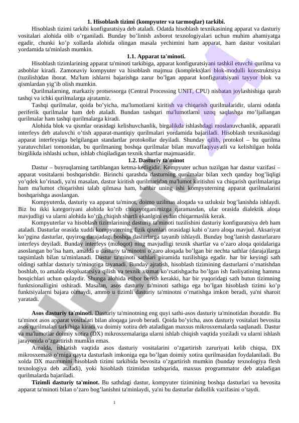 Hisoblash tizimlarining apparat va dasturiy ta'minoti