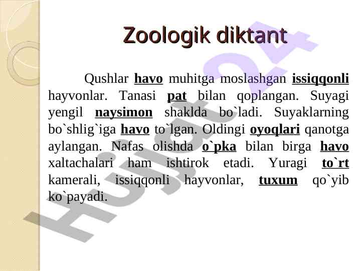 Qushlar havo muhitga moslashgan o'simliklar