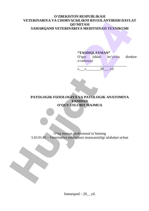 Patologik fiziologiya va patologik anatomiyadan o‘quv qo‘llanma