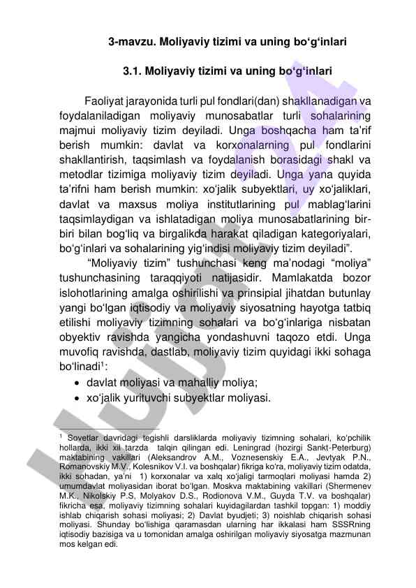Moliyaviy tizim va uning bo‘g‘inlari haqida ma'lumot