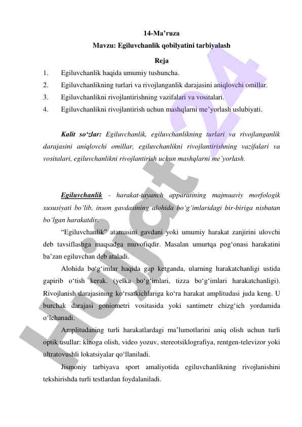 Egiluvchanlik qobiliyatini tarbiyalash mavzusi