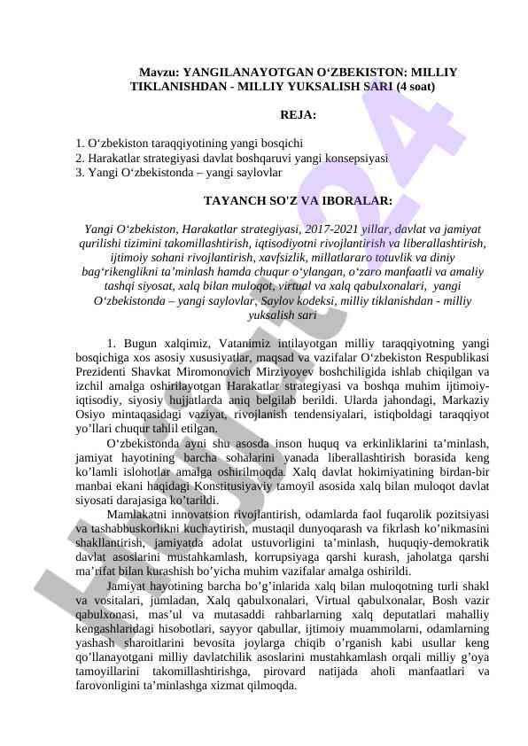 Yangilanayotgan o‘zbekiston: milliy tiklanishdan o‘sish