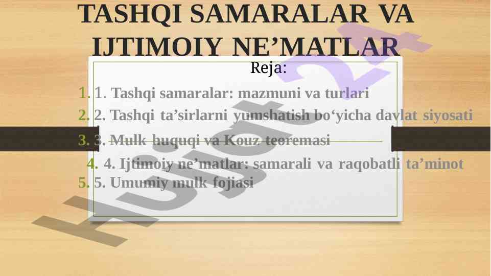 Tashqi samaralar va ijtimoiy ne’matlar tahlili