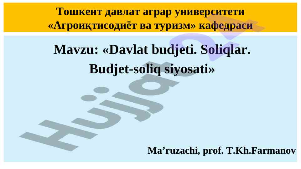 Davlat budjeti va soliqlar mavzusi