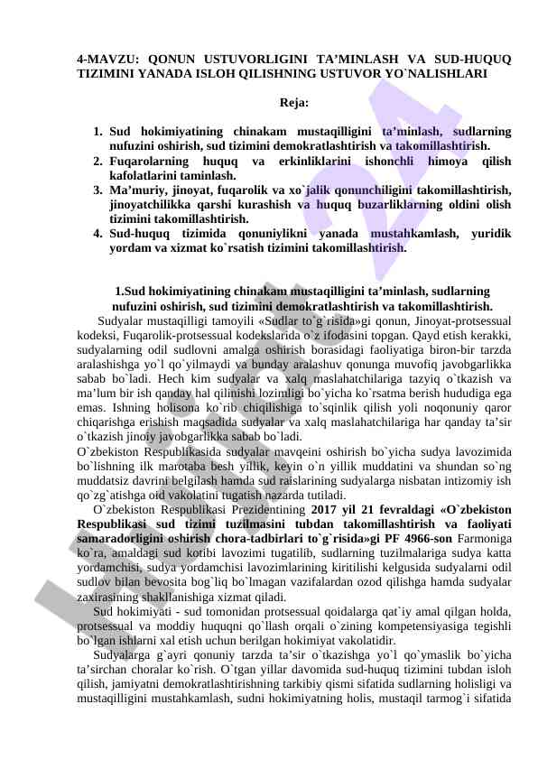 Qonun ustuvorligini ta’minlash va sud-huquq tizimi