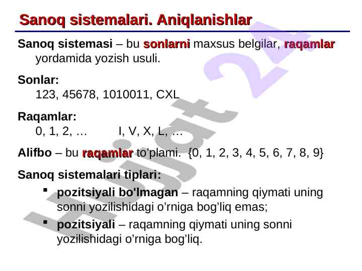 Sanoq sistemalari haqida ma'lumot