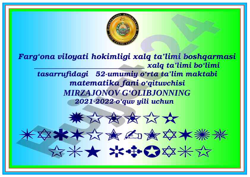 Matematika fani 5-sinf yil rejasi 2021-2022