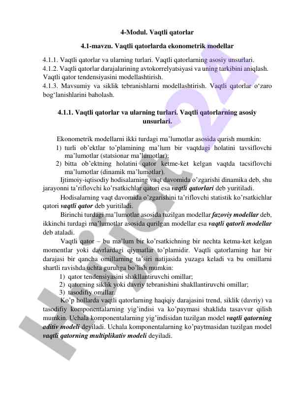 Vaqtli qatorlarda ekonometrik modellar tahlili