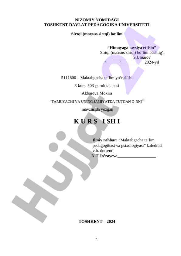 Tarbiyachi va uning jamiyatda tutgan o‘rni