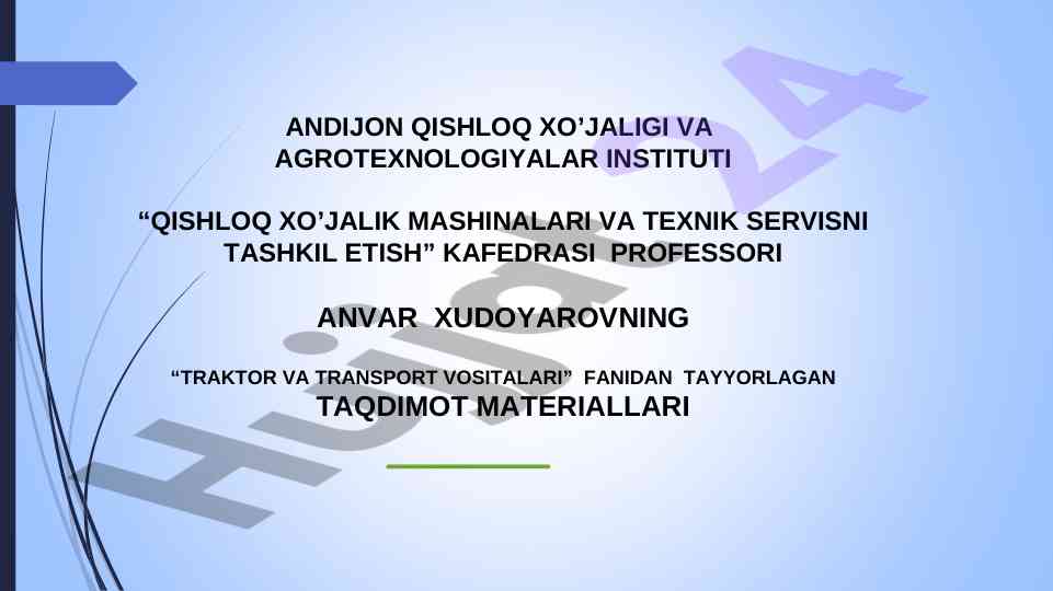 Traktor va transport vositalari taqdimoti