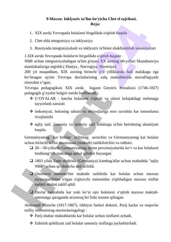 Inklyuziv ta'lim bo'yicha chet el tajribasi