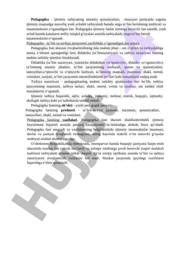 Pedagogika ijtimoiy tarbiyaning umumiy qonuniyatlari