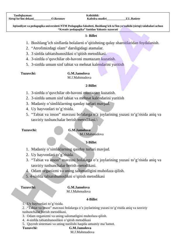 Boshlang'ich sinflarda tabiatshunoslik o'qitish metodikasi