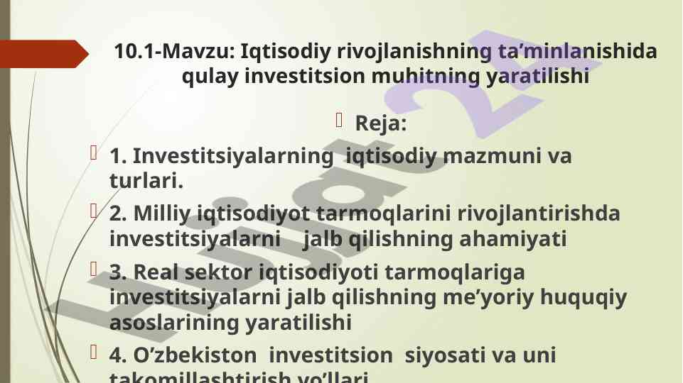 Iqtisodiy rivojlanish va investitsion muhit