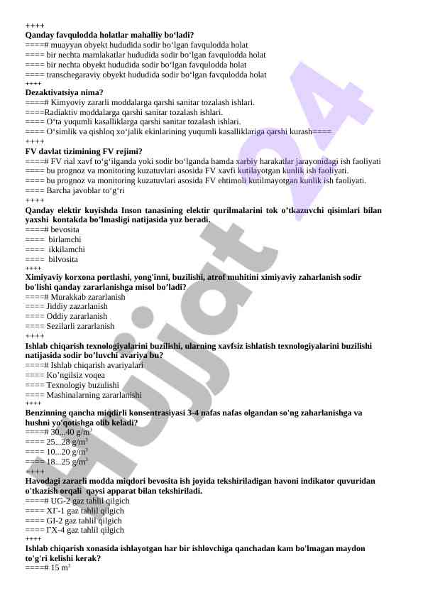 Favqulodda holatlarning turlari va dezaktivatsiya