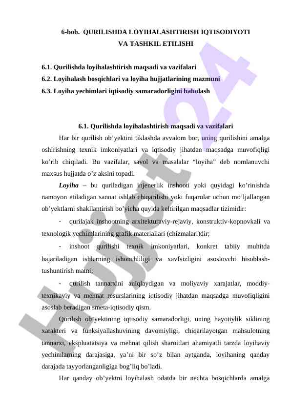Qurilishda loyihalashtirish iqtisodiyoti va tashkil etish