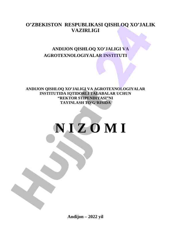 Rektor stipendiyasi nizomi ta’lim tizimi rivoji