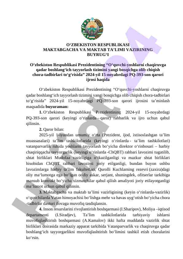 O‘zbekistonda maktabgacha ta’lim tizimining takomillashuvi